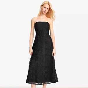 LOFT Floral Lace Strapless Midi Pocket Dress